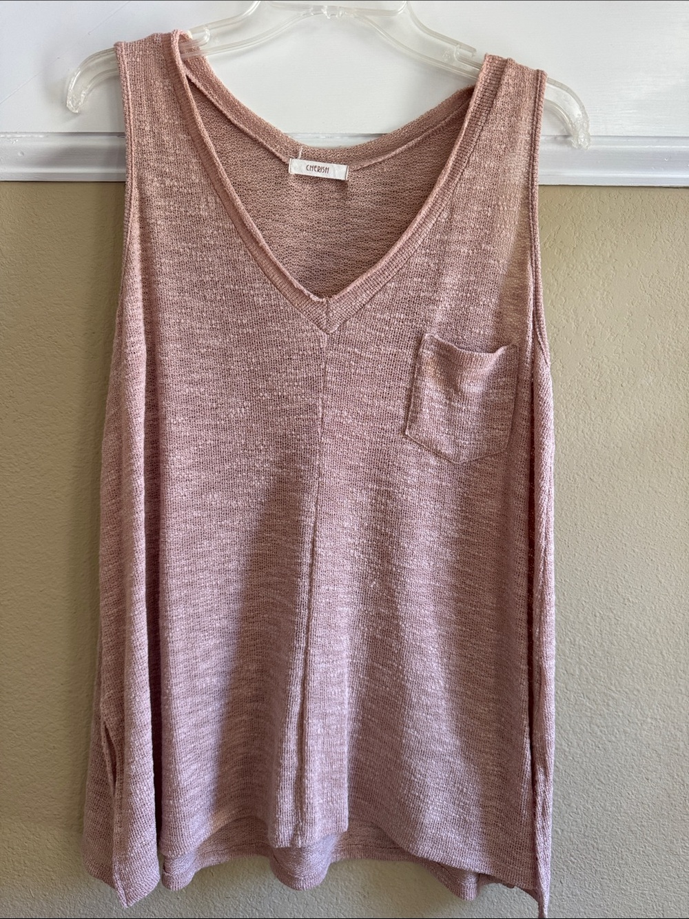 Cherish Dusty Rose Knit V-Neck Tank with Pocket